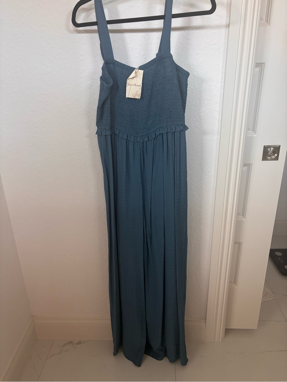 Hem & Thread Teal Smocked Strap Jumpsuit